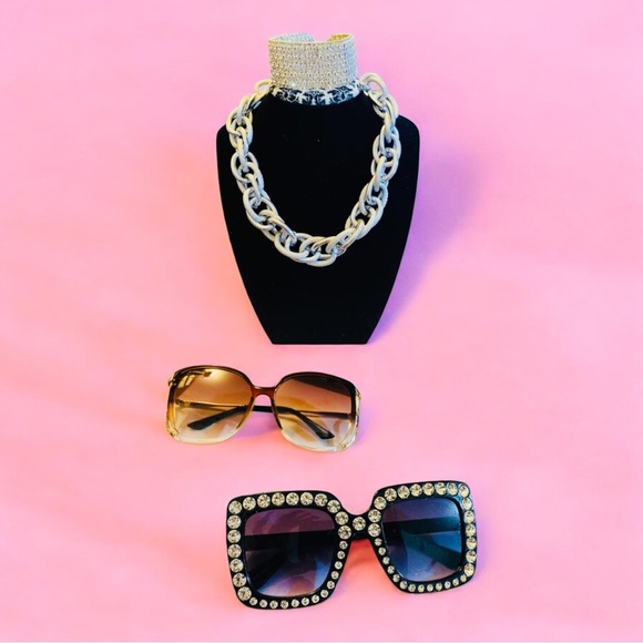 Jewelry - Elegant Silver Chain Necklace Set & Sunglasses Set 4pcs